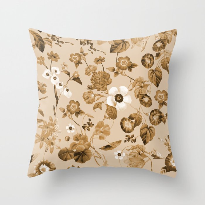 Vintage bronze floral botanical Throw Pillow