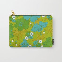 Green, Turquoise, and White Retro Flower Design Pattern Carry-All Pouch