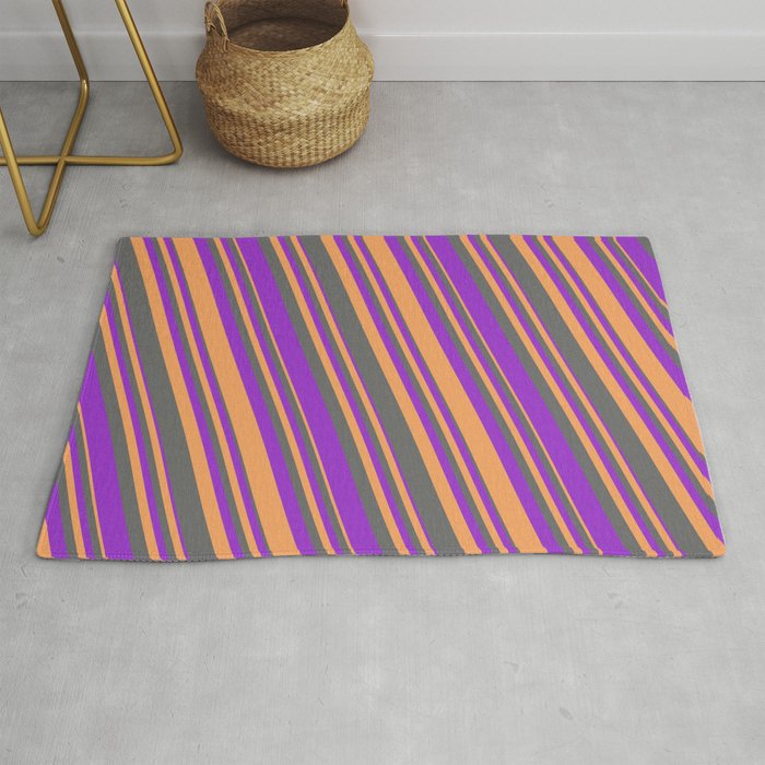 Dim Gray, Dark Orchid & Brown Colored Lines/Stripes Pattern Rug