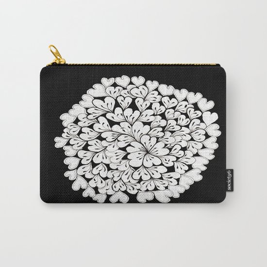 Hearts and Flowers Zentangle black and white illustration Carry-All Pouch