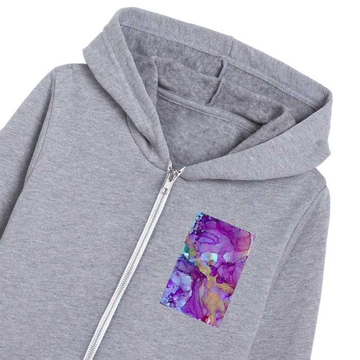 Ethereal Amethyst & Gold Alcohol Ink Painting Kids Zip Hoodie