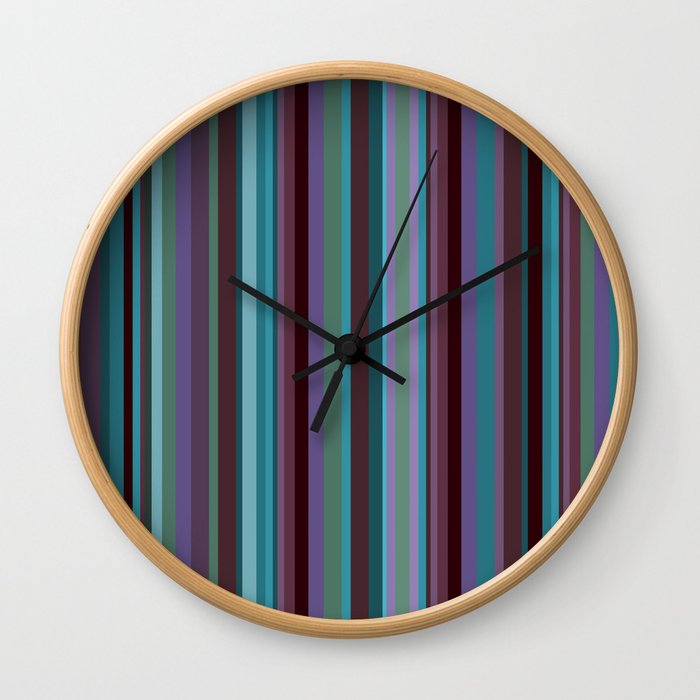 Retro Stripe in Blueberries and Orchids Wall Clock