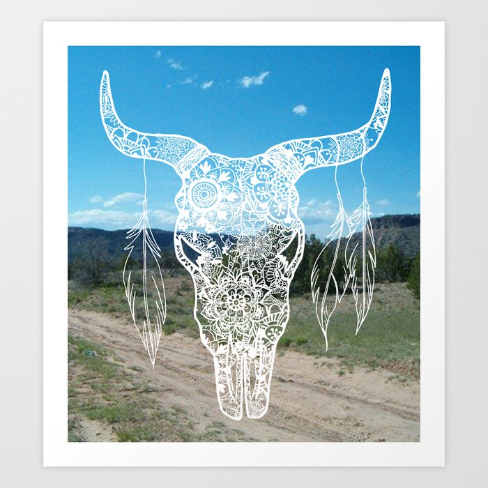 new mexico bull skull art print by julieerindesigns society6