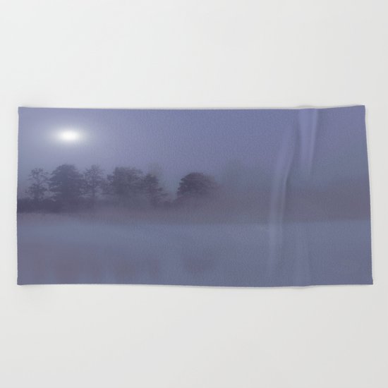 Silent Night in Foggy Atmosphere Beach Towel