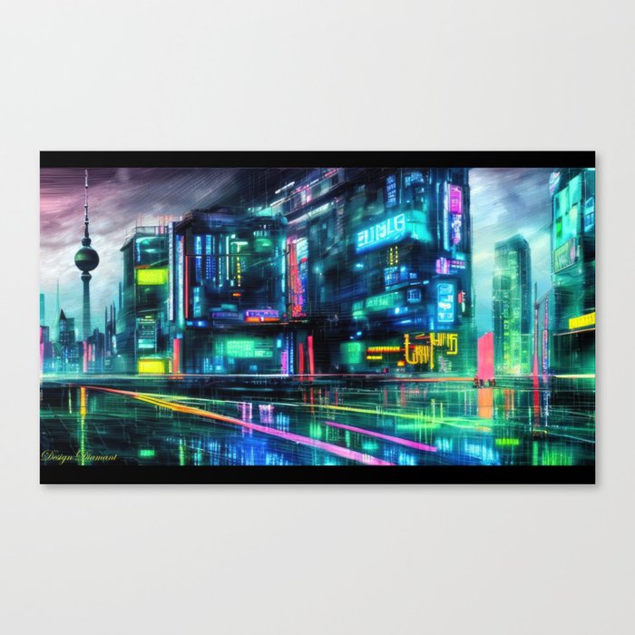  This stunning image captures the essence of Berlin, depicting the city in a futuristic, cyberpunk s Canvas Print