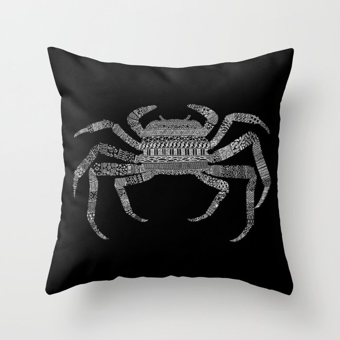 Crab (On Black) Throw Pillow