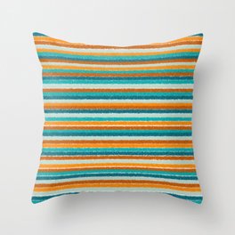 Textured Summer Stripes Pattern in Orange, Rust, Turquoise, Teal, and White Throw Pillow