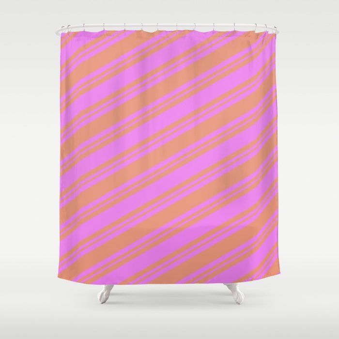 Violet and Dark Salmon Colored Striped/Lined Pattern Shower Curtain