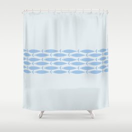 Fish Stripe Minimalist Mid-Century Modern Powder Blue Shower Curtain