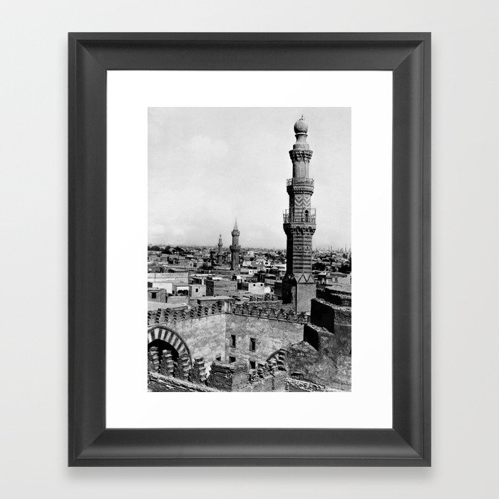 Cairo Cityscape from the Mosque of Ibn Touloun black and white photography - black and white photographs Framed Art Print