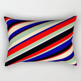 [ Thumbnail: Dark Sea Green, Beige, Dark Blue, Black & Red Colored Lines/Stripes Pattern Rectangular Pillow ]