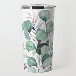 Winter floral Watercolor bouquet with pastel leaves, berries and flowers Travel Mug