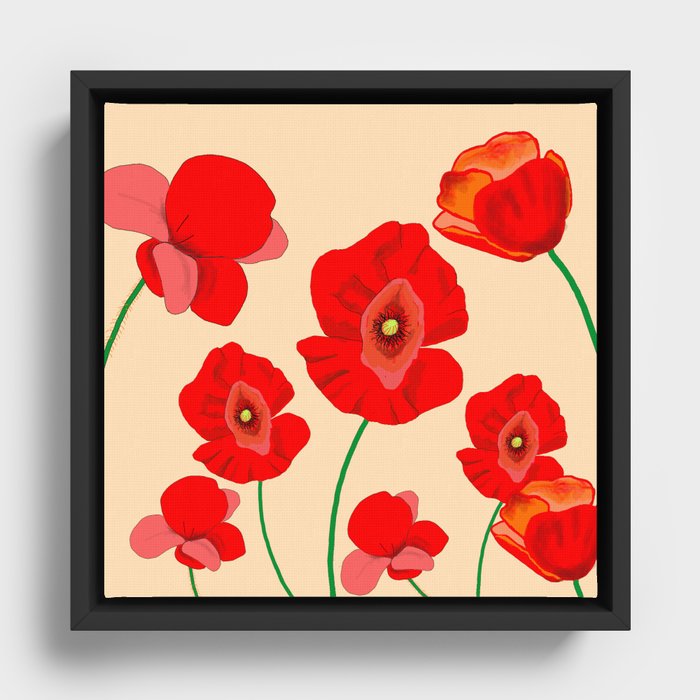 Red Poppy Meadow Framed Canvas