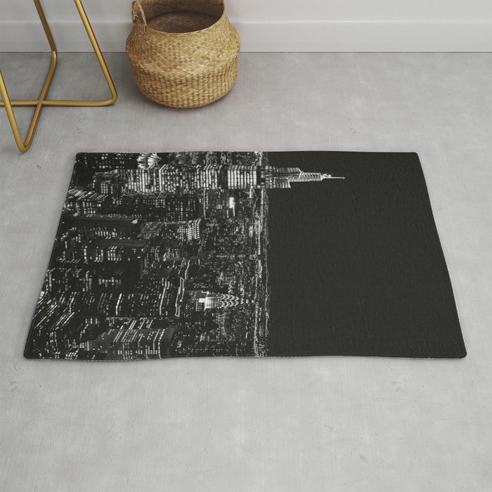 New York City at Night | Black and White Photography Rug