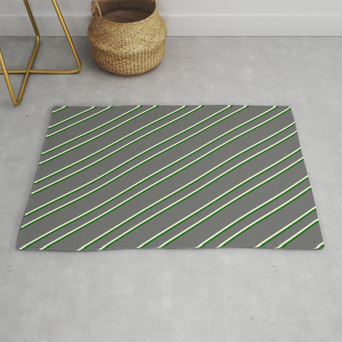 Dim Gray, Beige & Dark Green Colored Pattern of Stripes Rug
