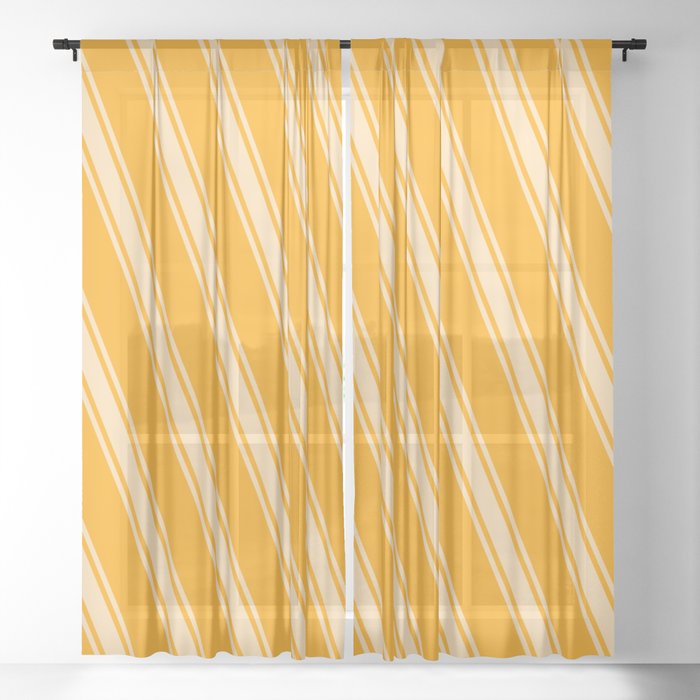 Orange & Tan Colored Stripes/Lines Pattern Sheer Curtain