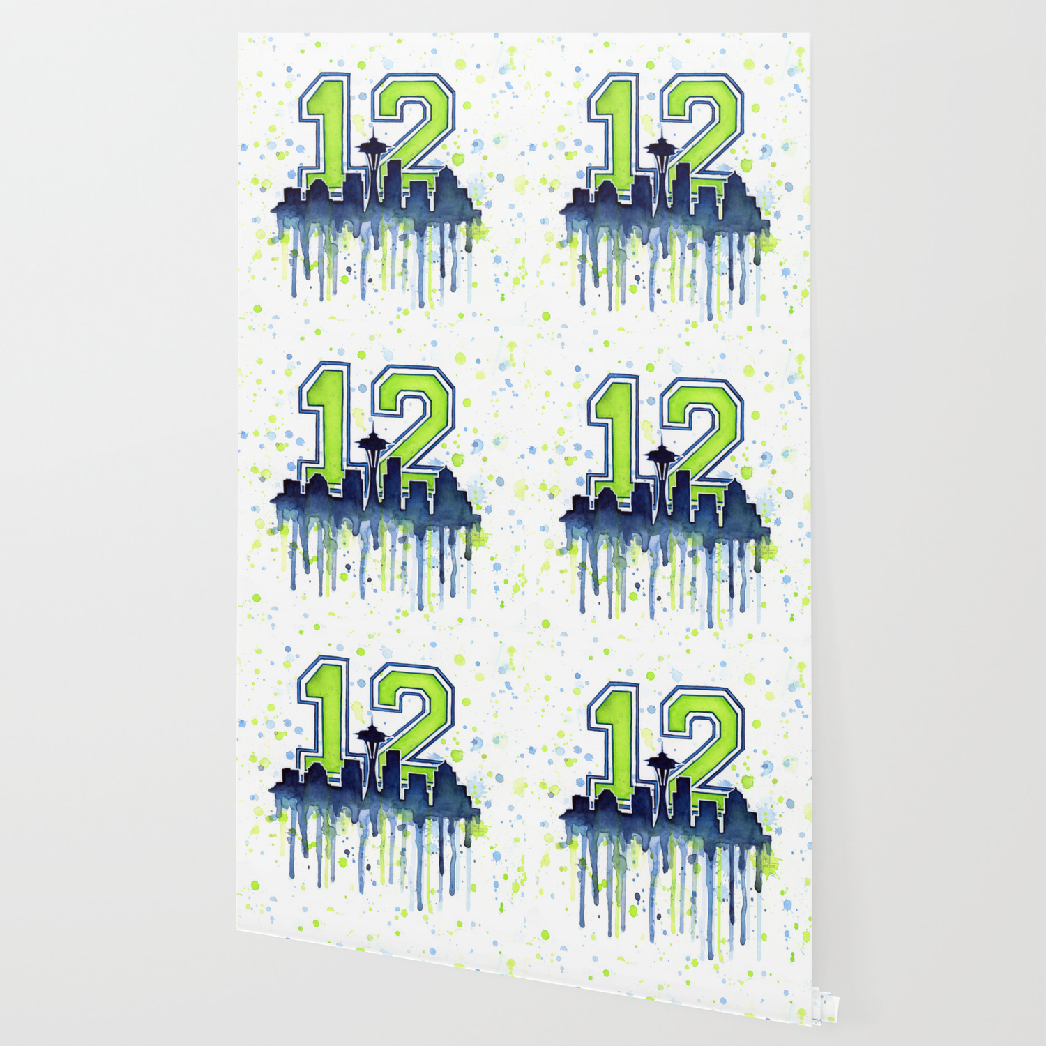 Seattle 12th Man Art Skyline Watercolor Wallpaper By Olechka Seattle 12th Man Art Skyline Watercolor Wallpaper By Olechka