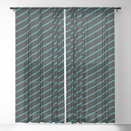 [ Thumbnail: Dark Cyan and Black Colored Lined/Striped Pattern Sheer Curtain ]
