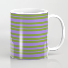 [ Thumbnail: Green and Purple Colored Lines Pattern Coffee Mug ]