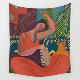 Woman playing Djembe Wall Tapestry