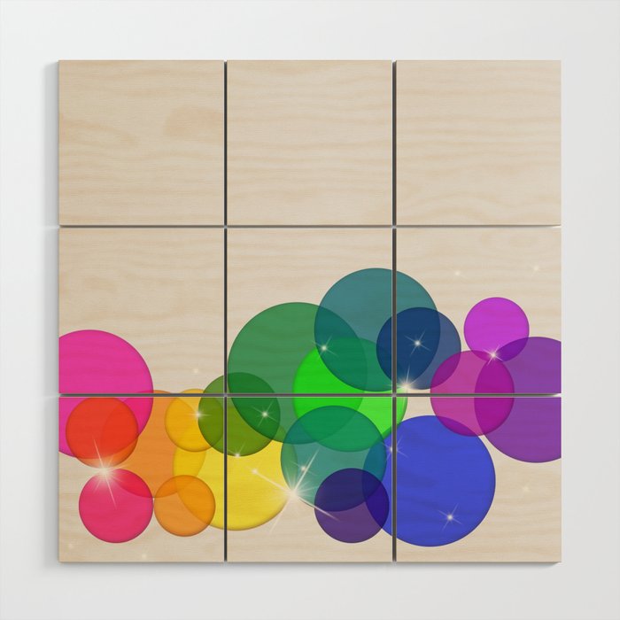 Translucent Rainbow Colored Circles with Sparkles - Multi Colored Wood Wall Art