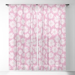 Pink Daisy flowers pattern. Digital Illustration background Sheer Curtain