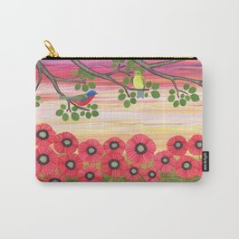 Painted buntings, poppies, and snails Carry-All Pouch | Poppies, Sunrise, Birds, Passerinaciris, Animal, Drawing, Rainbowcolors, Beaksandfeathers, Outside, Colored Pencil 