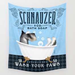 Schnauzer dog clawfoot tub bath bubble bath soap art  Wall Tapestry