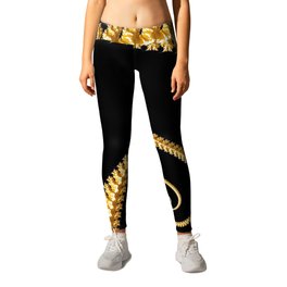 Golden Chain Paisley Fern Leggings | Wave, Fractal, Digital, Jewellery, Necklace, Infinity, Around, Graphicdesign, Spin, Spiral 