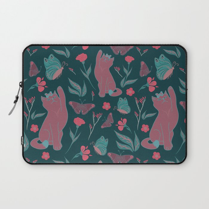 Cat's play - green and coral Laptop Sleeve