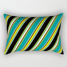 [ Thumbnail: Dark Cyan, Beige, Black, and Yellow Colored Lines/Stripes Pattern Rectangular Pillow ]