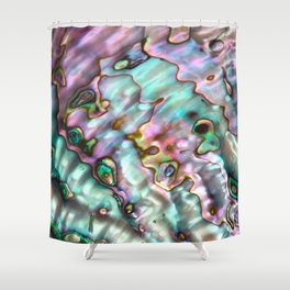 Glowing Cotton Candy Pink & Green Abalone Mother of Pearl Shower Curtain