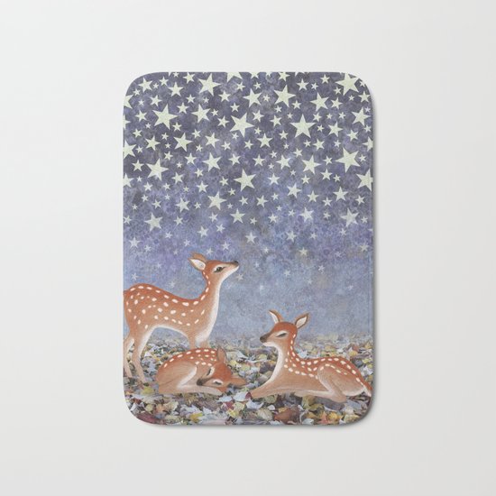 whitetail fawns under the stars Bath Mat