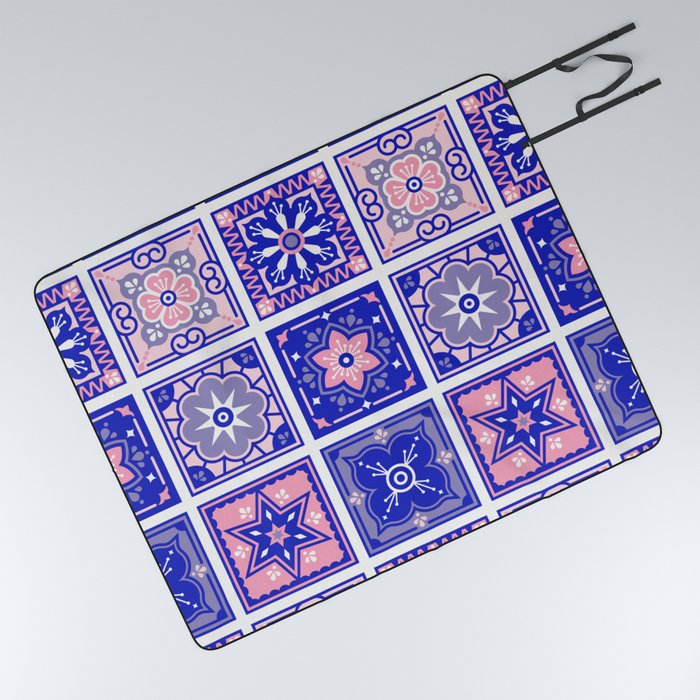 Talavera Mexican Tile – Pink & Periwinkle Palette Picnic Blanket