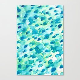Blue, Green and Aqua Abstract Watercolor Painted Spots Canvas Print
