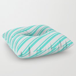 [ Thumbnail: Mint Cream and Turquoise Colored Lines Pattern Floor Pillow ]