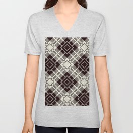 Black and White Square Pattern V Neck T Shirt