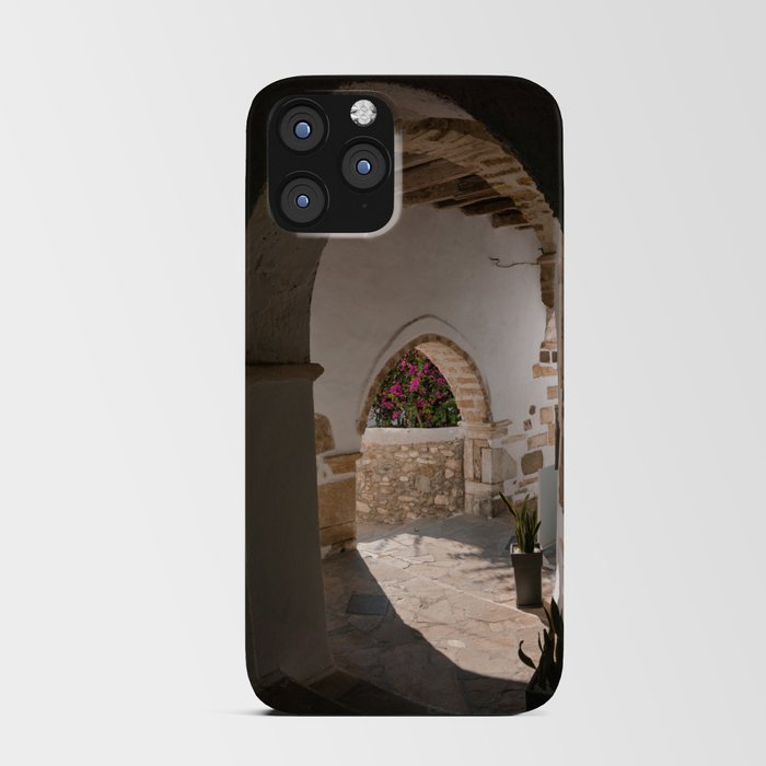 Sunny Peek Through in Greek Village | Stone Alley with Flowers | Ancient Town on the Cycladic Islands in Mediterranean Area | Travel Photography iPhone Card Case