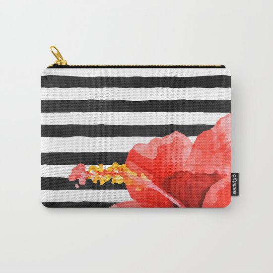 Tropical flower on stripes Carry-All Pouch