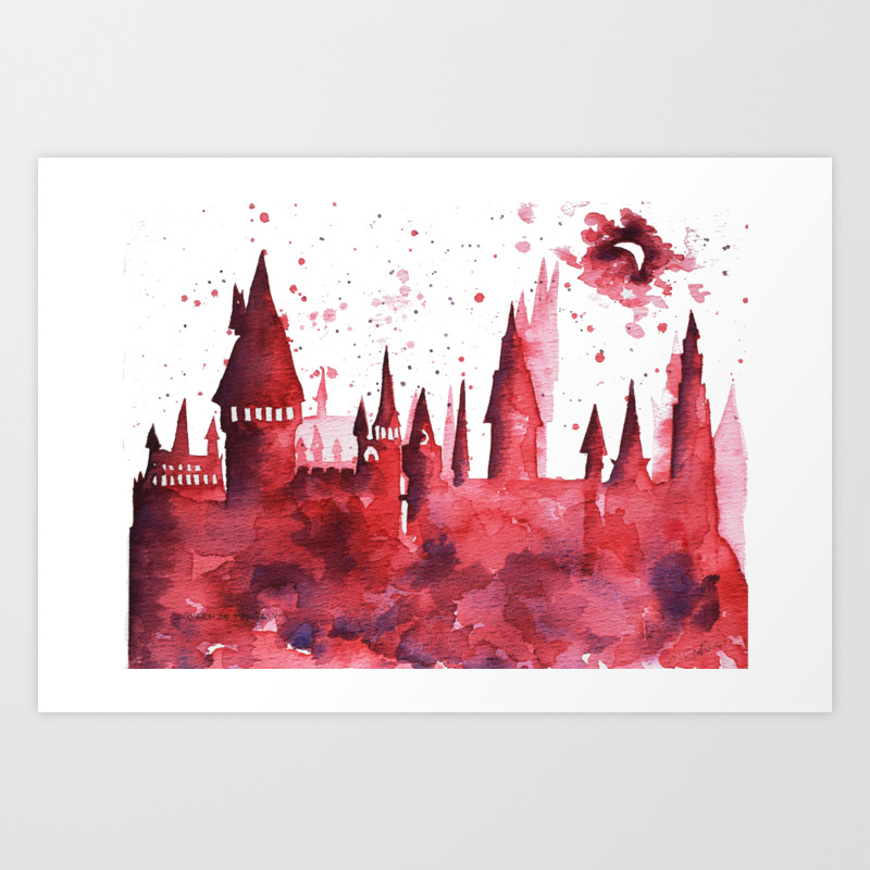 Hogwarts Watercolor Silhouette Art Print By Thelifeofesther Society6 Silhouette of harry potter hogwarts castle done in adobe illustrator intended to be used as a circular design for a clock face. hogwarts watercolor silhouette art print by thelifeofesther