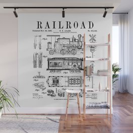 Railroad Railway Steam Locomotive Train Vintage Patent Print Wall Mural