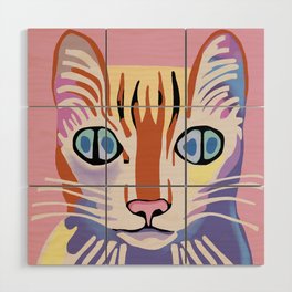 Alien Tabby Cat with Four Pupils Wood Wall Art