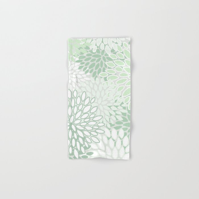 Festive, Floral Prints, Soft, Green and White, Modern Print Art Hand & Bath Towel