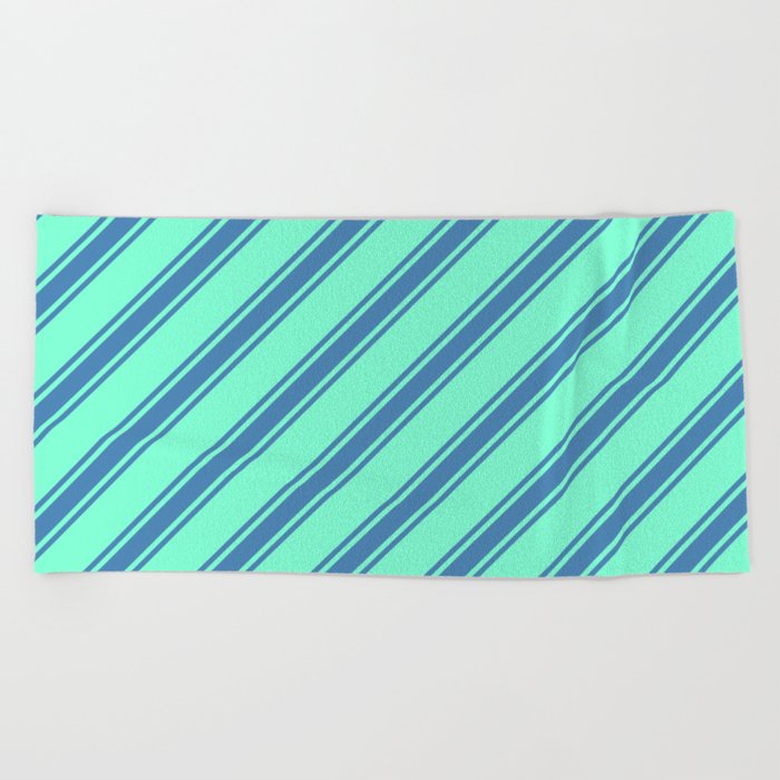 Aquamarine and Blue Colored Striped/Lined Pattern Beach Towel