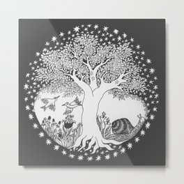 Startree: In the Meadow - Black Metal Print | Landscape, Illustration, Nature, Black and White 