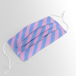 [ Thumbnail: Plum and Cornflower Blue Colored Striped/Lined Pattern Face Mask ]