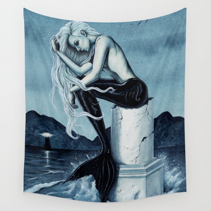Stormy Seas Gothic Mermaid Wall Tapestry