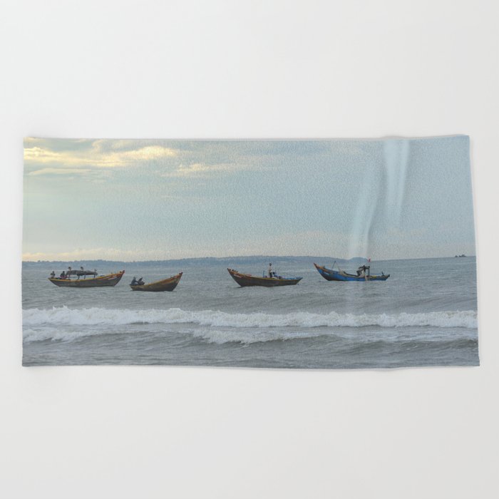 Phan Thiet, Vietnam september 05, 2012: fishing boats in Vietnam Beach Towel