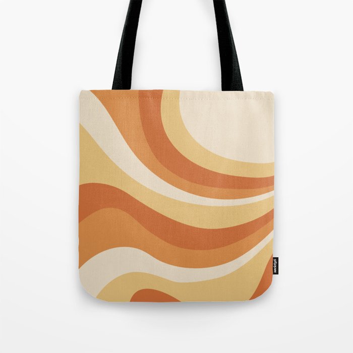 Retro Abstract Waves in Orange and Cream Tote Bag