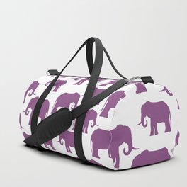 Dahlia Purple Elephant Silhouette Pattern on White Duffle Bag